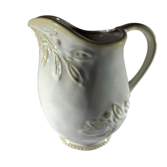 Embossed Ceramic Pitcher Certified International 9" Leaf floral cream rustic - Picture 1 of 8